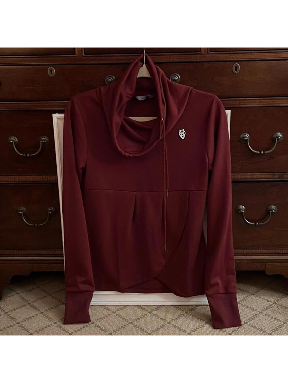 One Wins Maroon cowl neck pullover w front pleats NWOT S